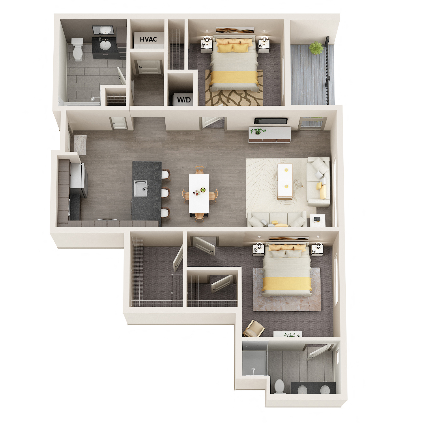 Floor plan for 2 beds, 2 baths, 1147 sqft